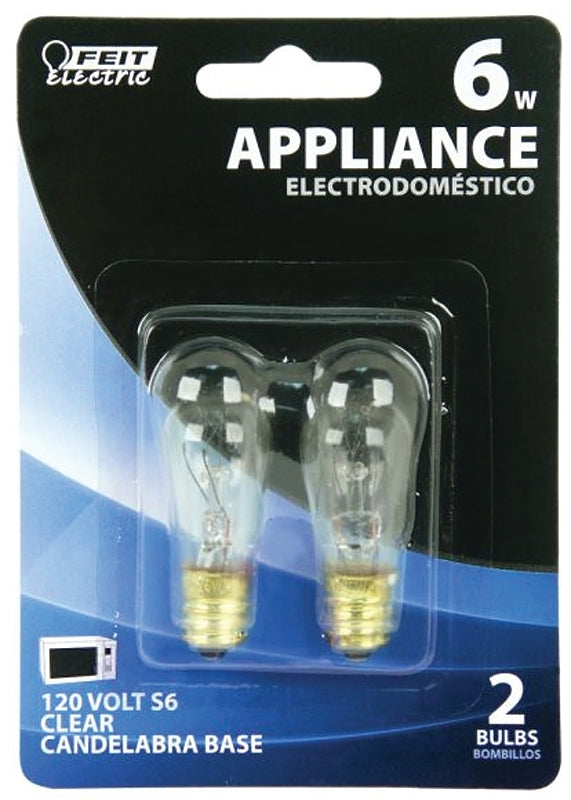 Feit Electric BP6S6 Candle Base Bulb, 6 W, S6 Straight-Sided Lamp, Candelabra E12 Lamp Base, 2700 K Color Temp