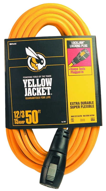 CCI 2737 Extension Cord, 12 AWG Cable, 50 ft L, 15 A, 125 V, Yellow