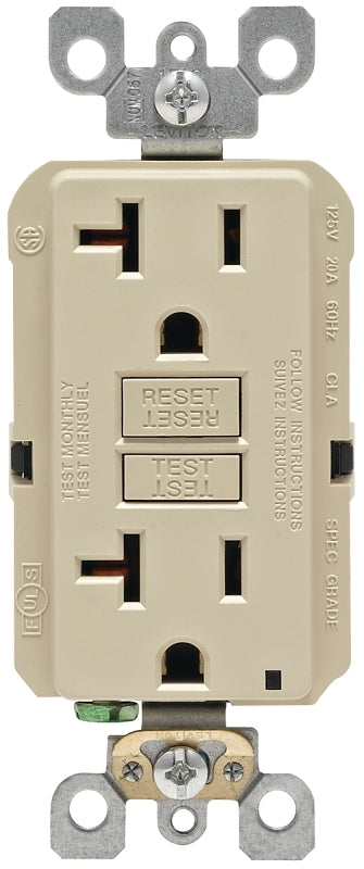 Leviton R91-GFNT2-0KI GFCI Receptacle, 2 -Pole, 20 A, 125 V, Back, Side Wiring, NEMA: 5-20R, Ivory