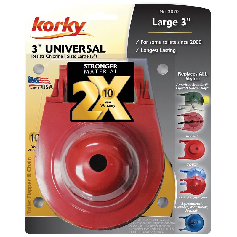 Korky 3070BP Universal Toilet Tank Flapper, Rubber, Red