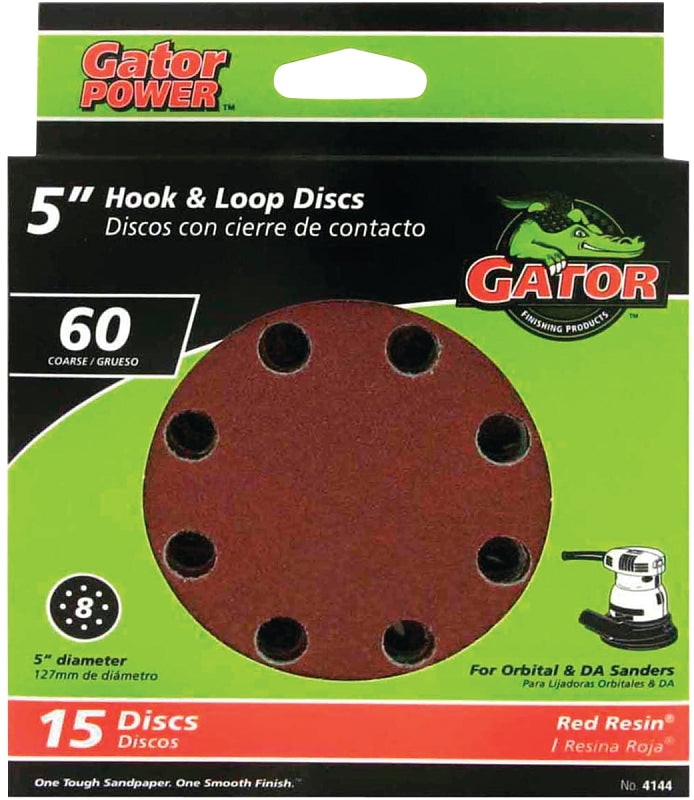 Gator 4144 Sanding Disc, 5 in Dia, 60 Grit, Coarse, Aluminum Oxide Abrasive, Vented