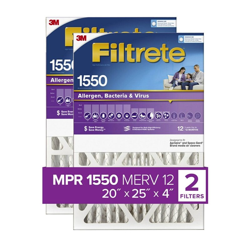 Filtrete NDP03-4-2PK-1E Deep Pleated Air Filter, 25 in L, 20 in W, 1550 MPR