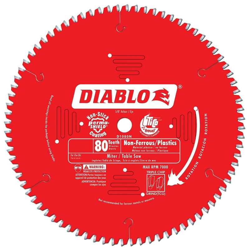 Diablo D1080N Circular Saw Blade, 10 in Dia, 5/8 in Arbor, 80-Teeth, Carbide Cutting Edge