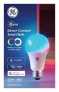 GE 93131732 Smart Bulb, 9.5 W, Wi-Fi Connectivity: Yes, Bluetooth, Wi-Fi Control, E26 Medium Lamp Base, LED Lamp