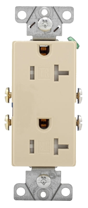 Eaton Wiring Devices TR1307V-BOX Duplex Receptacle, 2 -Pole, 20 A, 125 V, Back, Side Wiring, NEMA: 5-20R, Ivory