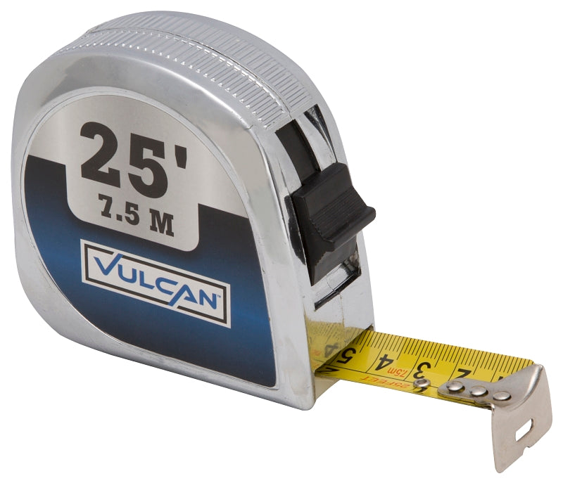 Vulcan 62-7.5X25-C Tape Measure, 25 ft L Blade, 1 in W Blade, Steel Blade, ABS Plastic Case, Silver Case