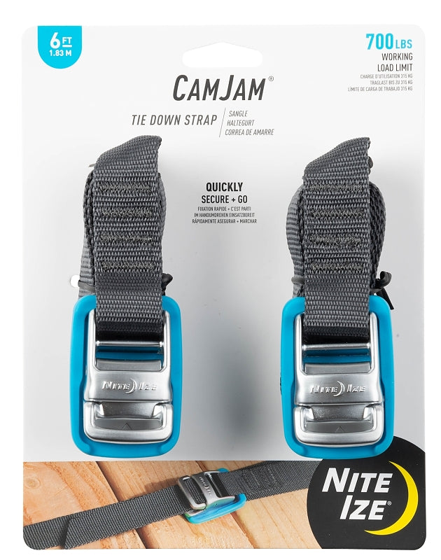 Nite Ize CamJam CJWR6-09-2R6 Tie-Down Strap, 1 in W, 6 ft L, 700 lb Working Load, Polypropylene, Gray