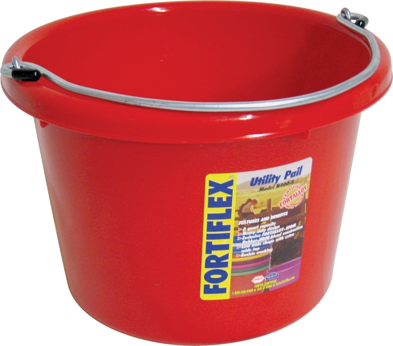 Fortex-Fortiflex N4008R Utility Pail, 8 qt Volume, Fortalloy Rubber Polymer, Red