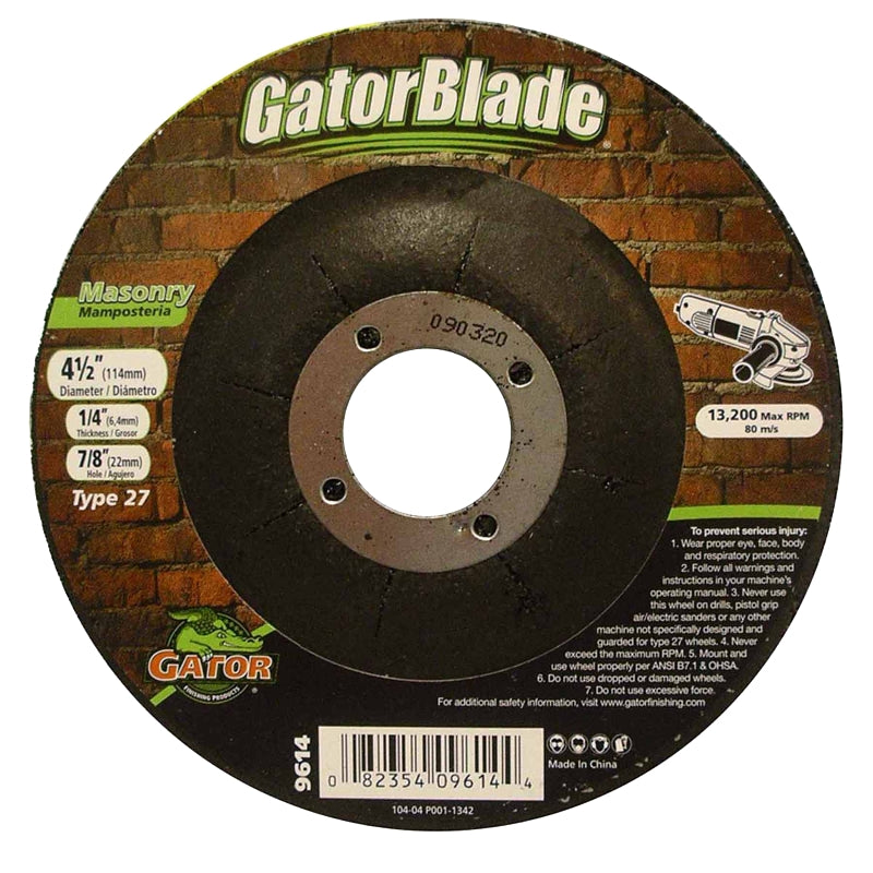 GatorBlade 9614 Cut-Off Wheel, 4-1/2 in Dia, 1/4 in Thick, 7/8 in Arbor, 24 Grit, Silicone Carbide Abrasive