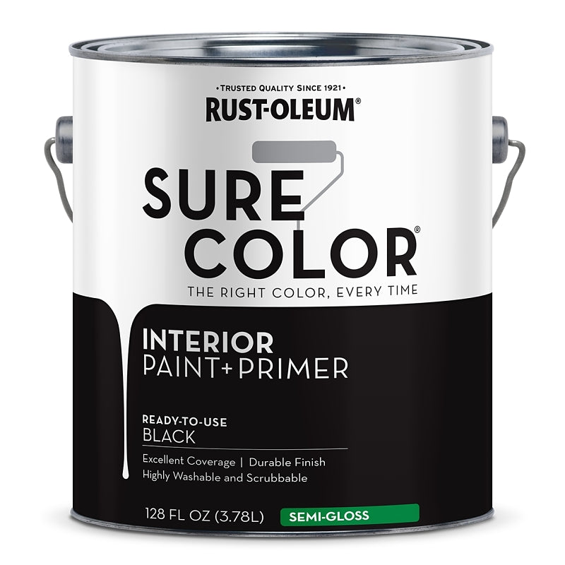 Rust-Oleum Sure Color 380228 Interior Wall Paint, Semi-Gloss, Black, 1 gal, Can, 400 sq-ft Coverage Area