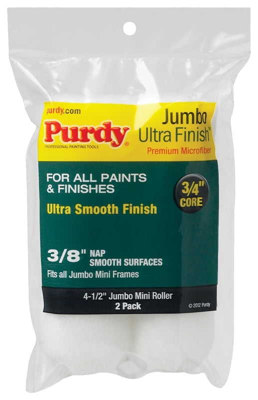 Purdy Ultra Finish 140624052 Jumbo Mini Roller Cover, 3/8 in Thick Nap, 4-1/2 in L, Microfiber Cloth Cover