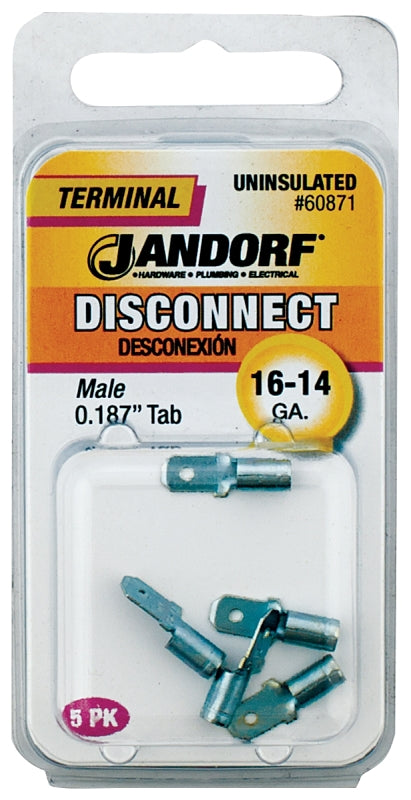 Jandorf 60871 Disconnect Terminal, 16 to 14 AWG Wire, Copper Contact, 5/PK