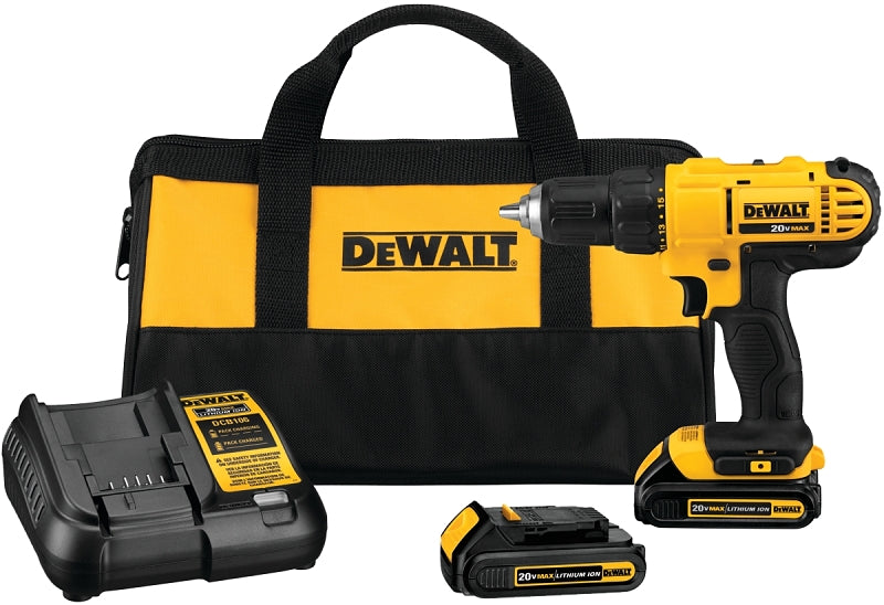 DeWALT DCD771C2 Drill/Driver Kit, Battery Included, 20 V, 1/2 in Chuck, Keyless Chuck