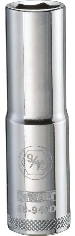 DeWALT DWMT88946OSP Drive Socket, 9/16 in Socket, 1/2 in Drive, 6-Point, Vanadium Steel, Polished Chrome