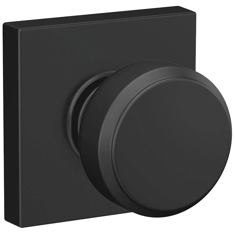 Schlage F10BOW622 Hall and Closet Passage Lock, Knob Handle, Wrought Brass, Matte Black, 2-3/8 to 2-3/4 in Backset
