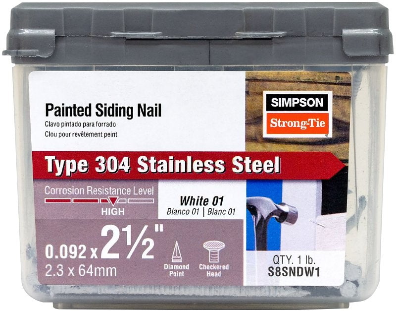 Simpson Strong-Tie S8SNDW1 Siding Nail, 8D, 2-1/2 in L, Stainless Steel, Full Round Head, Annular Ring Shank, 1 lb