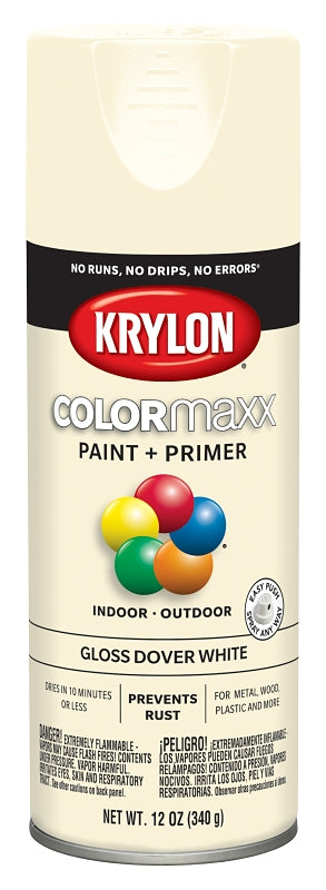 Krylon K05516007 Enamel Spray Paint, Gloss, Dover White, 12 oz, Can