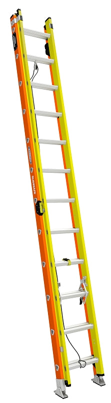 Werner GLIDESAFE T6200-2GS Series T6224-2GS Extension Ladder, 23 ft H Reach, 300 lb, 24-Step, Fiberglass, Orange/Yellow