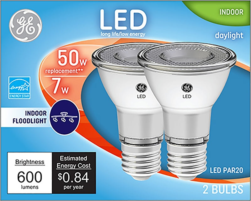 GE 93124156 Floodlight Bulb, R20 Lamp, 50 W Equivalent, Medium (E26) Lamp Base, Dimmable, Clear, Daylight