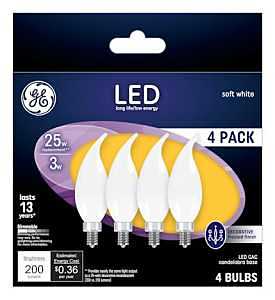 GE Industrial Solutions 37319 LED Bulb, Decorative, CAC Lamp, E12 Lamp Base, Dimmable, Frosted, Soft White Light