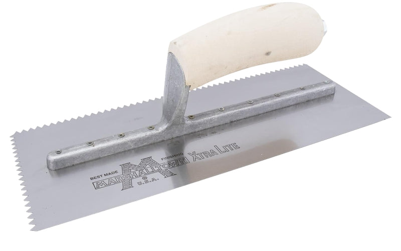 Marshalltown 701S Trowel, 11 in L, 4-1/2 in W, V Notch, Curved Handle