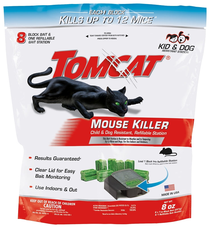 Tomcat 0372010 Mouse Bait Station Refill, 8-1/4 in W, 8.5 in H, 8 oz Bait, Plastic, Black