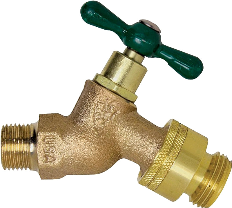 arrowhead 351BFPLF Hose Bibb, 3/4 x 3/4 in Connection, MIP x Hose, 8 to 9 gpm, 125 psi Pressure, Brass Body, Rough