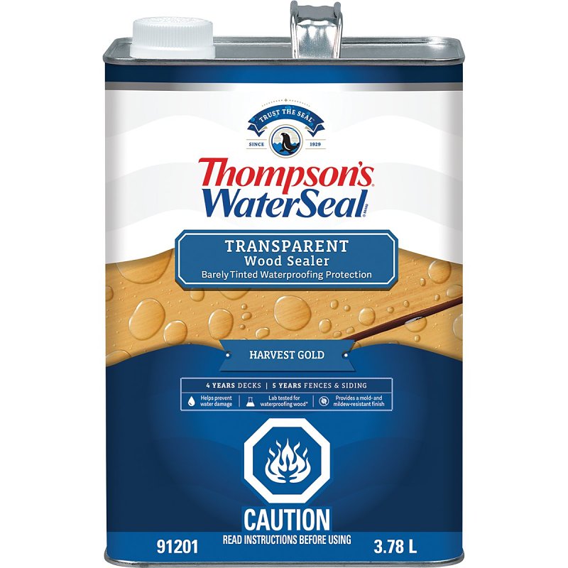 Thompson's WaterSeal THCP91201-16 Wood Sealer, Transparent, Liquid, Harvest Gold, 1 gal, Can