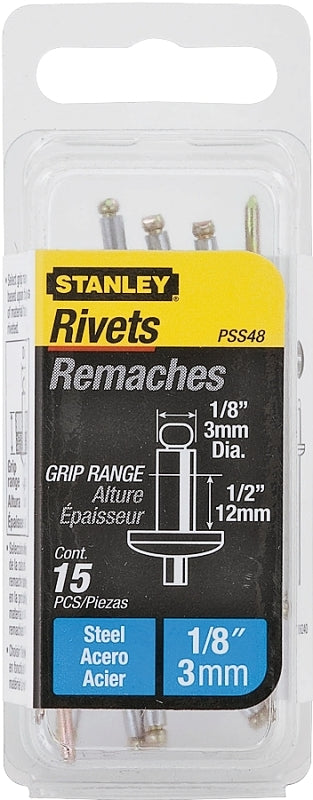 Stanley PSS48-1B Pop Rivet, High-Strength, Reusable, Galvanized Steel, 100/PK