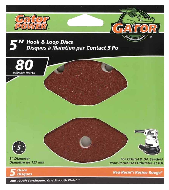 Gator 3784 Sanding Disc, 5 in Dia, 80 Grit, Medium, Aluminum Oxide Abrasive, Vented