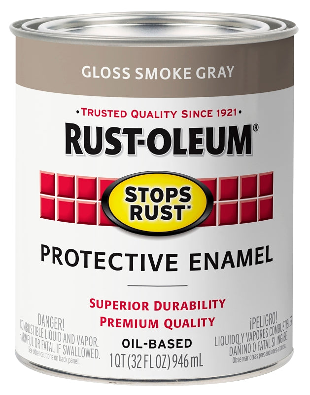 Rust-Oleum 353579 Rust Preventative Paint, Oil, Gloss, Smoke Gray, 1 qt, 80 to 175 sq-ft Coverage Area