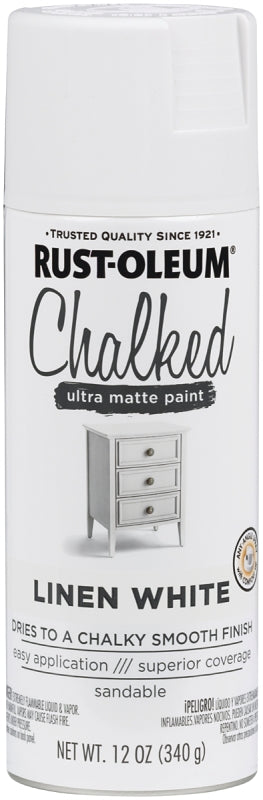 Rust-Oleum 302591 Chalk Spray Paint, Ultra Matte, Linen White, 12 oz, Can