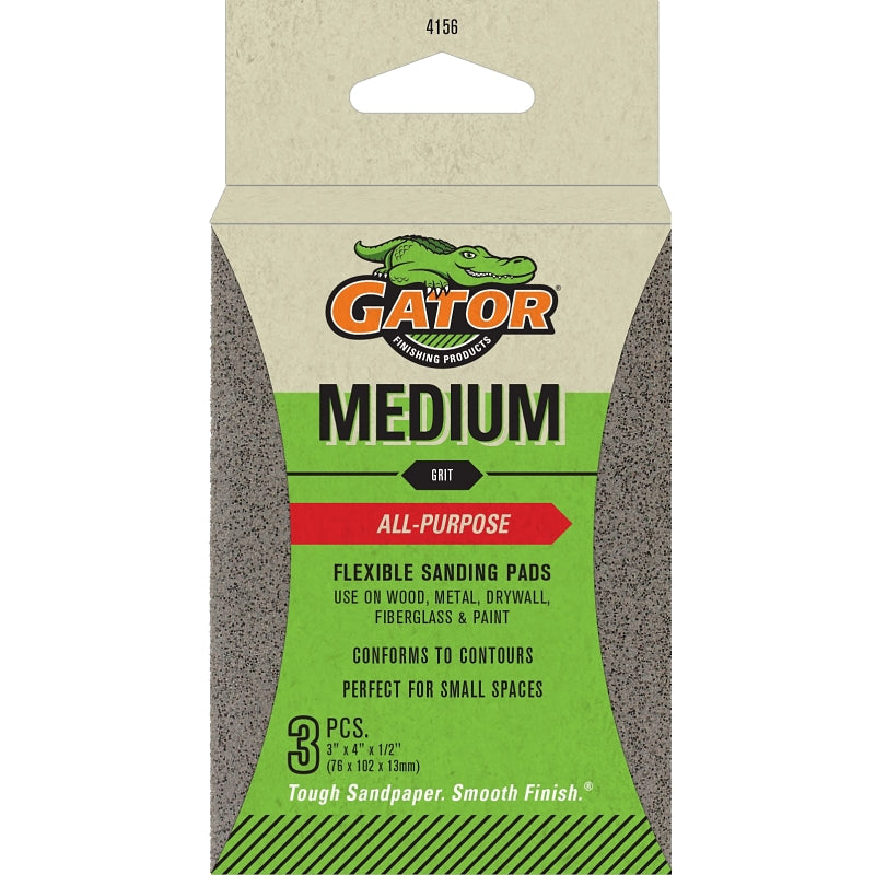 Gator 4156 Sanding Pad, 4 in L, 3 in W, 100 Grit, Medium, Aluminum Oxide Abrasive