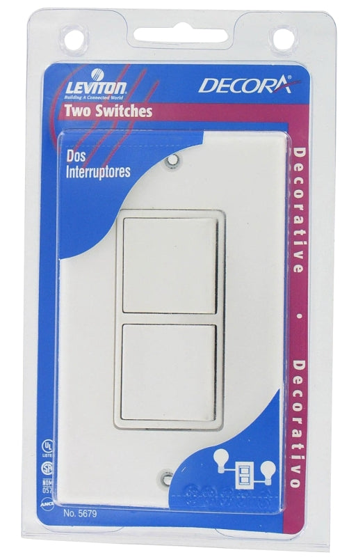 Leviton C22-05679-00W Rocker Switch with Wallplate, 15 A, 120/277 V, SPST, Lead Wire Terminal, White