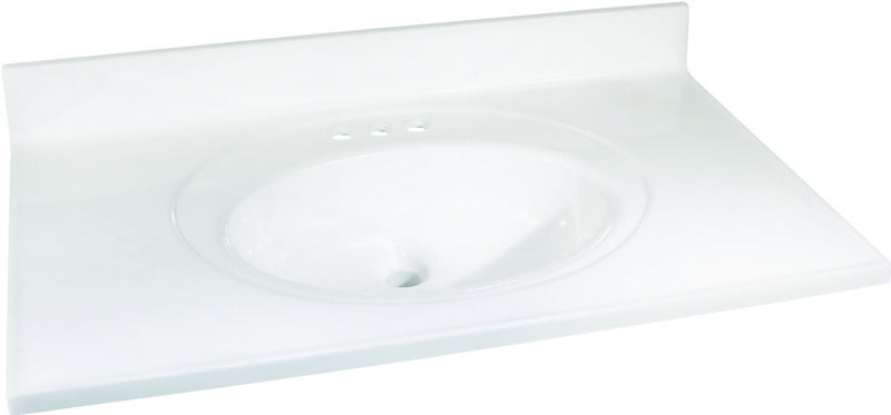 Foremost WS-2237 Vanity Top, 22 in L, 37 in W, Marble, Solid White, Oval Bowl, Countertop Edge