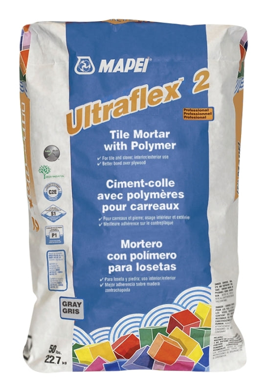 Mapei Ultraflex 2 Series 6005521 Tile Mortar, Gray, Powder, 50 lb, Bag