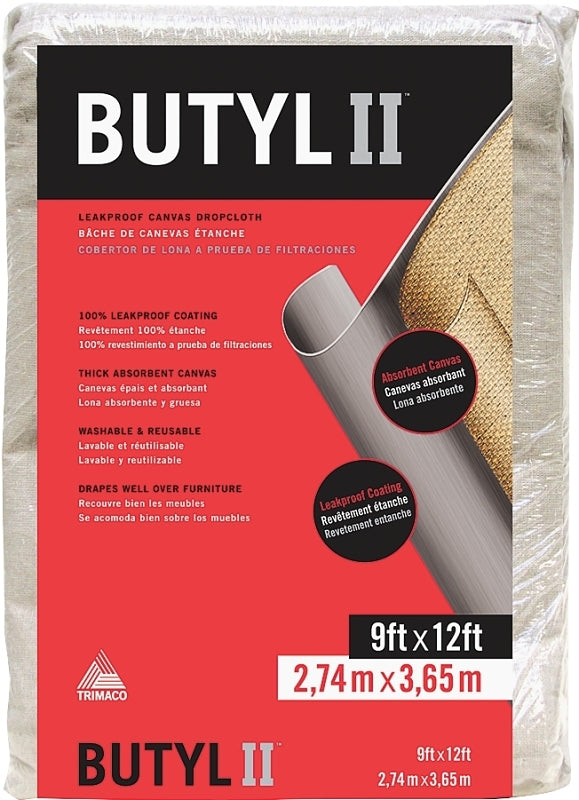 Trimaco BUTYL II 85321 Drop Cloth, 12 ft L, 9 ft W, Canvas, Beige/Cream