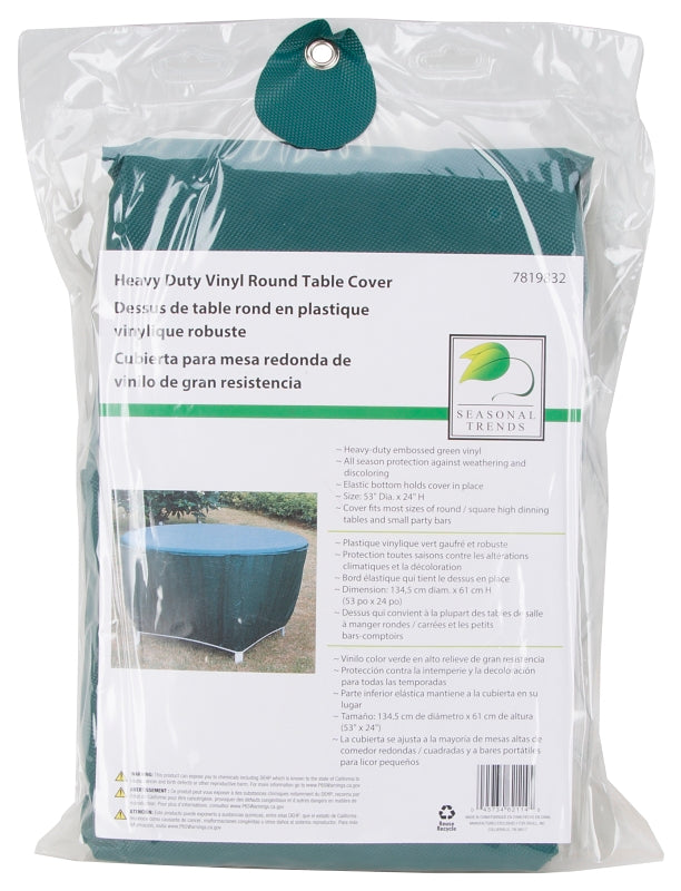 Seasonal Trends Table Cover, 53 in L, 53 in W, 24 in H, Vinyl, Green