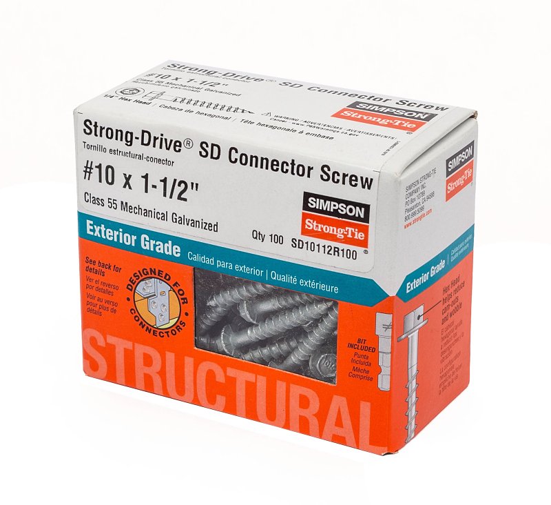 Simpson Strong-Tie Strong-Drive SD SD10112R100 Connector Screw, #10 Thread, 1-1/2 in L, Serrated Thread, Hex Head