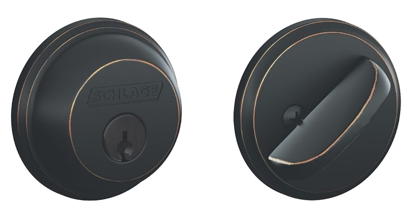 Schlage B60716 Deadbolt, 1 Grade, SC1 Key, Metal, Aged Bronze, 2-3/8, 2-3/4 in Backset, C Keyway