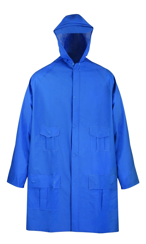 Diamondback 8156GRBXL Rain Parka, XL, PVC, Blue, Hooded Collar, Zipper with Snap Down Storm Flap Closure