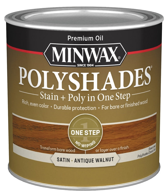 Minwax PolyShades 213404444 Wood Stain and Polyurethane, Antique Walnut, Liquid, 0.5 pt, Can