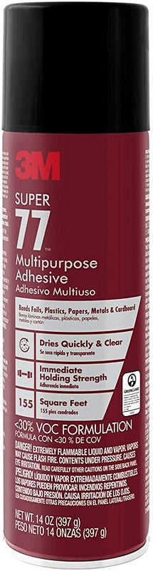 3M Super 77-VOC30DSC Multi-Purpose Spray Adhesive, Colorless, 14 oz Aerosol Can