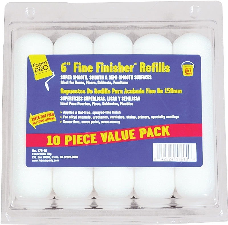 Foampro 176-10 Roller Refill, 3/8 in Thick Nap, 6 in L, Foam Cover