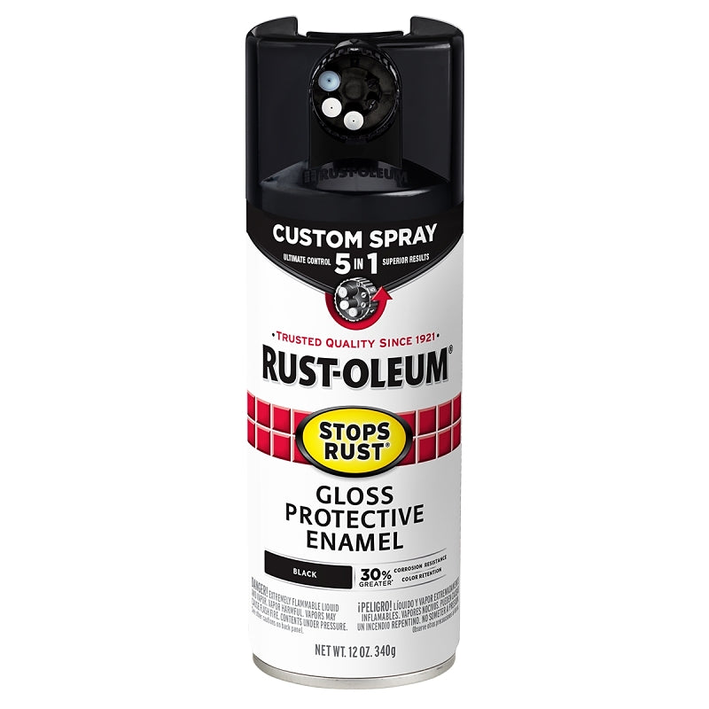 Rust-Oleum 376884 5-In-1 Enamel Paint, Gloss, Black, 12 oz, Aerosol Can