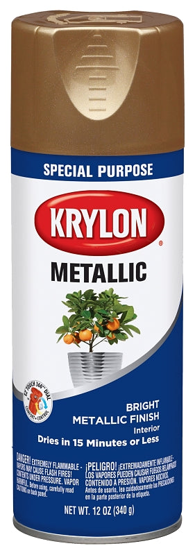 Krylon K01708A77 Spray Metallic Spray Paint, Metallic, Brass, 12 oz