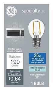 GE 93131666 Bulb, S11 Lamp, E17 Lamp Base, No, Soft White, 2700 K Color Temp