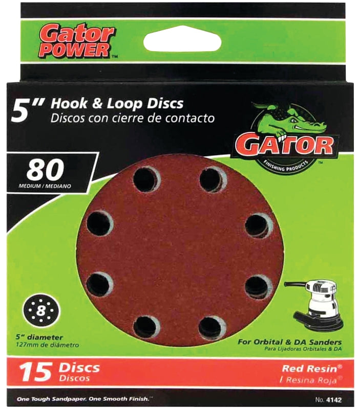 Gator 4142 Sanding Disc, 5 in Dia, 80 Grit, Medium, Aluminum Oxide Abrasive, Vented