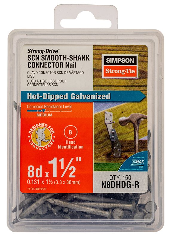 Simpson Strong-Tie SCN N8DHDG-R Connector Nail, 4D Penny, 1-1/2 in L, Full Round Head, 10 ga Gauge, Steel