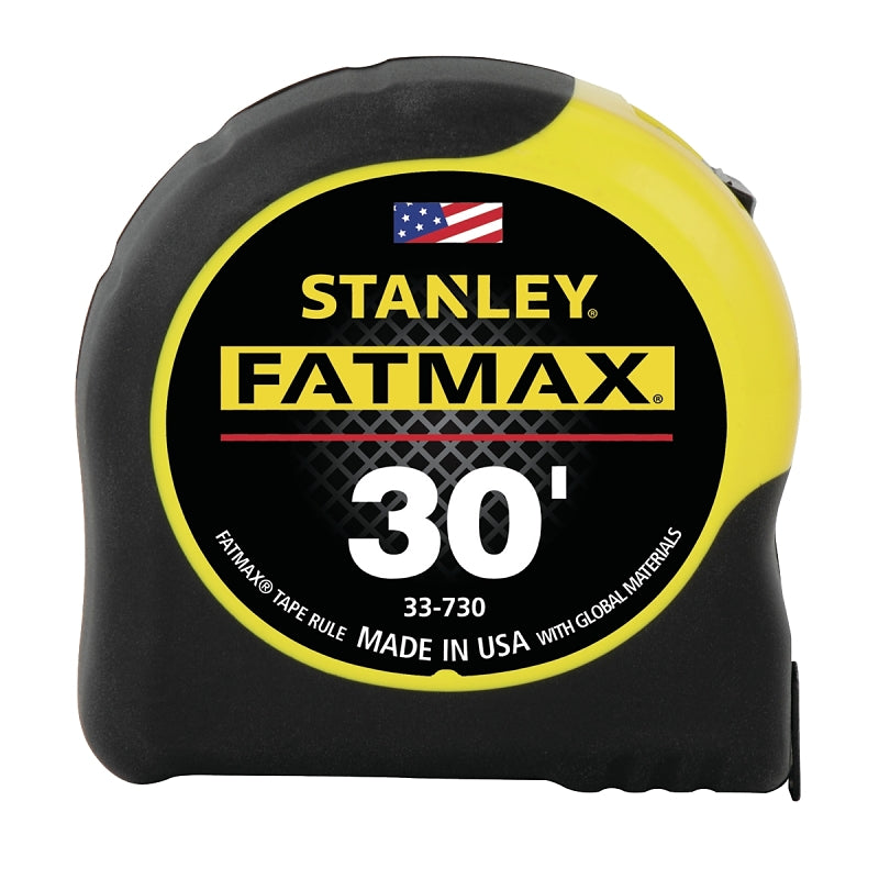 STANLEY 33-730 Measuring Tape, 30 ft L Blade, 1-1/4 in W Blade, Steel Blade, ABS Case, Black/Yellow Case